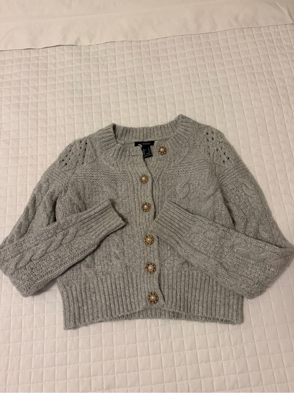Forever 21 Gray Cable Knit Button Cardigan Sweater